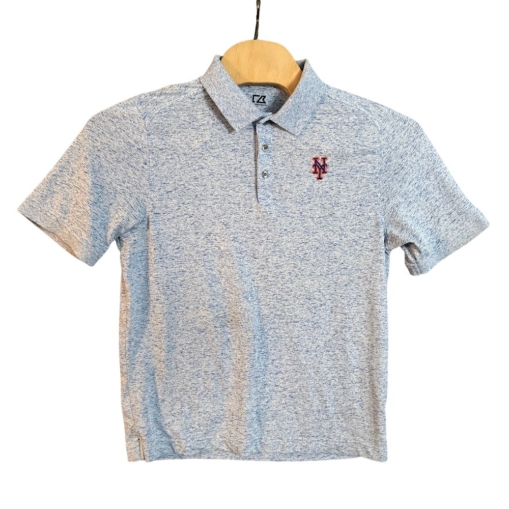 Cutter & Buck New York Mets DryTec Cotton+ Polo Shirt Mens Large Blue Heather